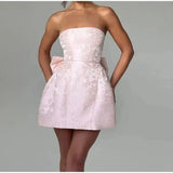 Spring Summer Jacquard Waist Wrap A - line Dress Elegant Bow Backless Sexy Evening Club Party Dresses Women Mini Dress - Zeprah