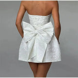 Spring Summer Jacquard Waist Wrap A - line Dress Elegant Bow Backless Sexy Evening Club Party Dresses Women Mini Dress - Zeprah