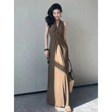 Spring Summer New Party Evening Design Knot Pleated V - neck Halter Slim Elegant Long Dress for Women - Zeprah