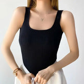 Square Collar Bodysuit Solid Slim - fit One - piece Vest Sleeveless Crotch Top - Zeprah