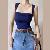 Square Neck Sleeveless Basic Tight T-Shirt Ruffled Collar Workout Tops Pure Spice Girls Women's Tank Tops - Zeprah