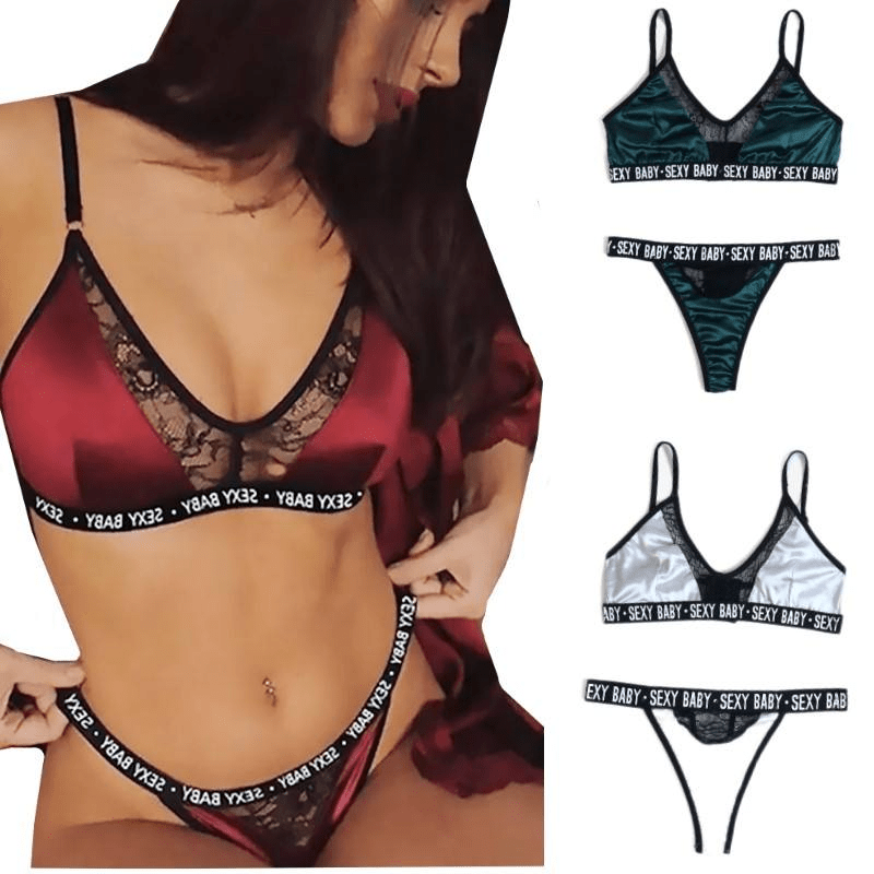 Strappy Lace Bra and Hipster Lingerie Set - Zeprah