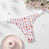 Strawberry Print Low - Rise Thong – 100% Cotton with White Waistband - Zeprah