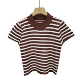 Streak Knitted Crop Top Mock Turtleneck Women's Clothing Best Sale Short - Sleeved Tee - Zeprah