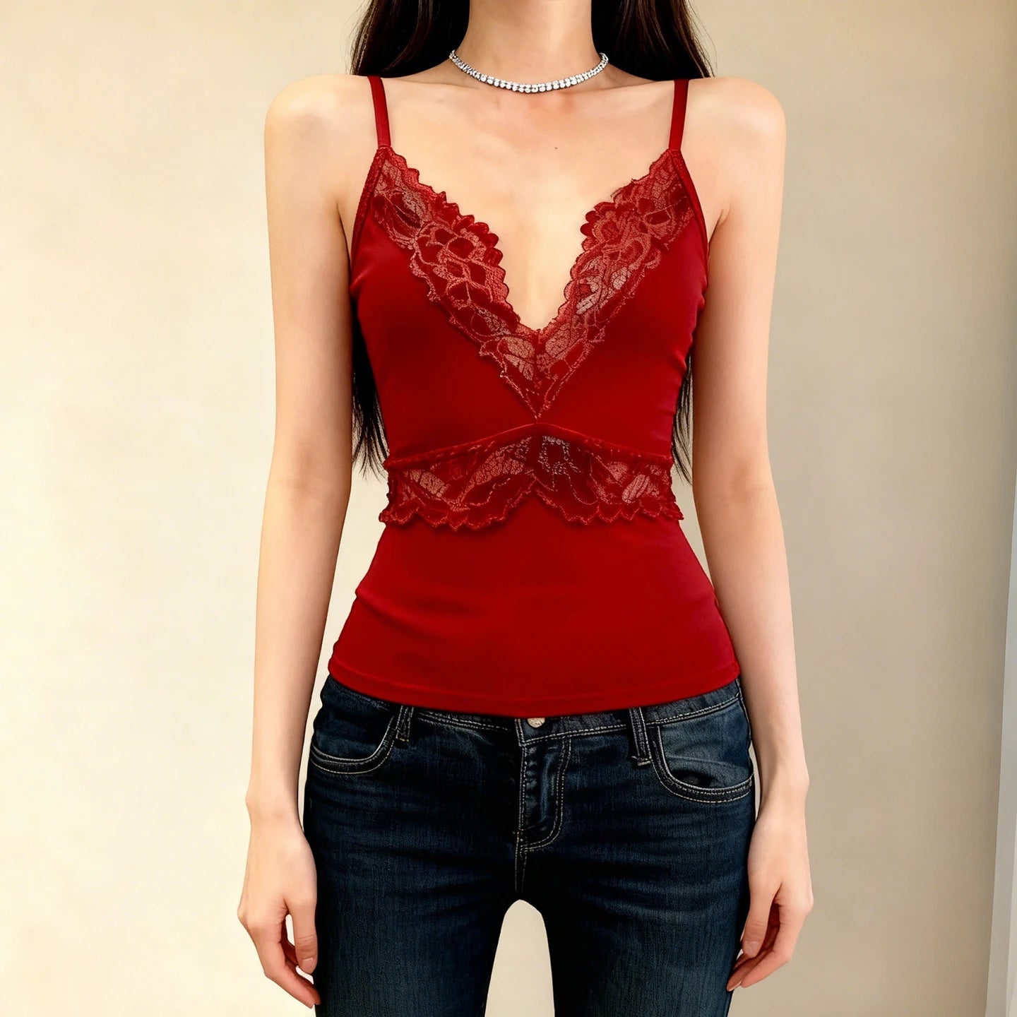 Stretchy Comfort Breathable Eco - Friendly Knit Camisole Top with Lace Trim Solid Color Slim Fit Basic Layering (Copy) - Zeprah
