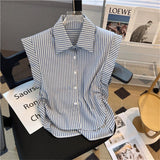 Stripe Chiffon Shirt Casual Tops for Women Loose - fit Short - sleeved Blouse - Zeprah