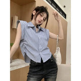 Stripe Chiffon Shirt Casual Tops for Women Loose - fit Short - sleeved Blouse - Zeprah