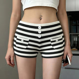 Striped Contrast Color Breathable Eco - Friendly Knitted Shorts Stretch Fabric Basic Casual Pocket Skinny Fit Loungewear Elastic - Zeprah