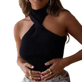 Stylish Artist Summer Street Outfit Asian Hot Girl Padded Vest Solid Color Sleeveless Knitted Camisole Women Crop Top Halter - Zeprah