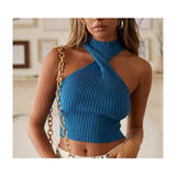 Stylish Artist Summer Street Outfit Asian Hot Girl Padded Vest Solid Color Sleeveless Knitted Camisole Women Crop Top Halter - Zeprah