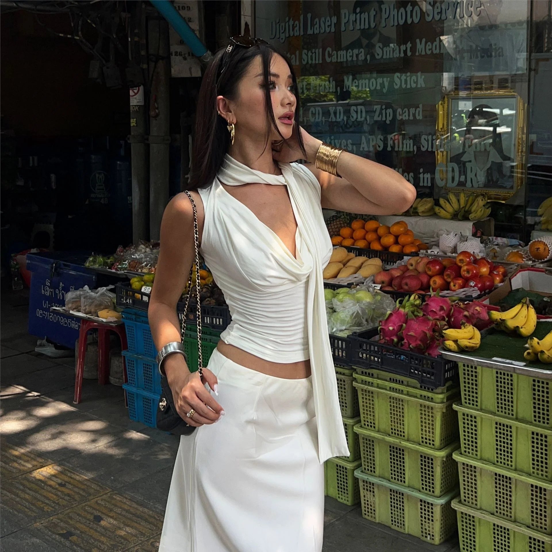 Summer American Spice Girl Sexy Slim - fit Swing Collar Design Sense All - match Strap Vest Women's Sleeveless Top - Zeprah