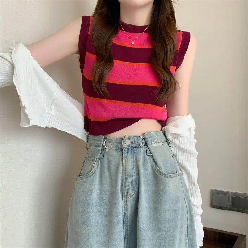 Summer Colorful Soft Vest Casual Stylish Designed Dance Wear Tank Top Cupless Stripe Color Vest - Zeprah