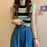 Summer Colorful Soft Vest Casual Stylish Designed Dance Wear Tank Top Cupless Stripe Color Vest - Zeprah