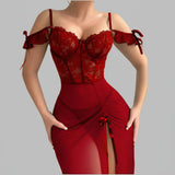 Summer European American Style Sexy Lace Underwear Set One - Shoulder Straps Mesh See - through - Zeprah