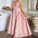 Summer Evening Dress Elegant V - neck Hanging Neck Sleeveless Bareback Waist Party Women's Long Dress - Zeprah