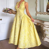 Summer Evening Dress Elegant V - neck Hanging Neck Sleeveless Bareback Waist Party Women's Long Dress - Zeprah