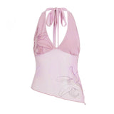 Summer Formal Floral Printed Knitted Tank Top Mesh Quick Drying Breathable V - Neck Short Women's Sexy Top - Zeprah
