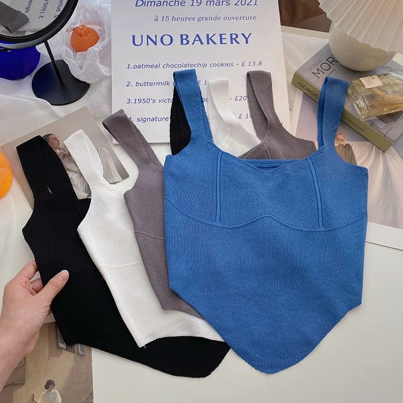 Summer Ice Silk Korea Style K - pop Sexy Leisure Irregular Sleeveless Open Waist Camisole Easy Matching Crop Top - Zeprah