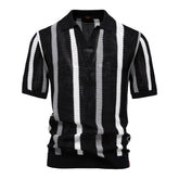 Summer New Breathable Hollow Men's Short - sleeved Jersey 100% Cotton Striped Knitted for Sweater - Zeprah