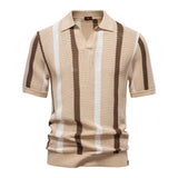 Summer New Breathable Hollow Men's Short - sleeved Jersey 100% Cotton Striped Knitted for Sweater - Zeprah