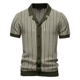 Summer New European and American Men's Short - sleeved Twill Yarn Dyed Striped Fashion Casual for Shirt - Zeprah