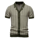 Summer New European and American Men's Short - sleeved Twill Yarn Dyed Striped Fashion Casual for Shirt - Zeprah