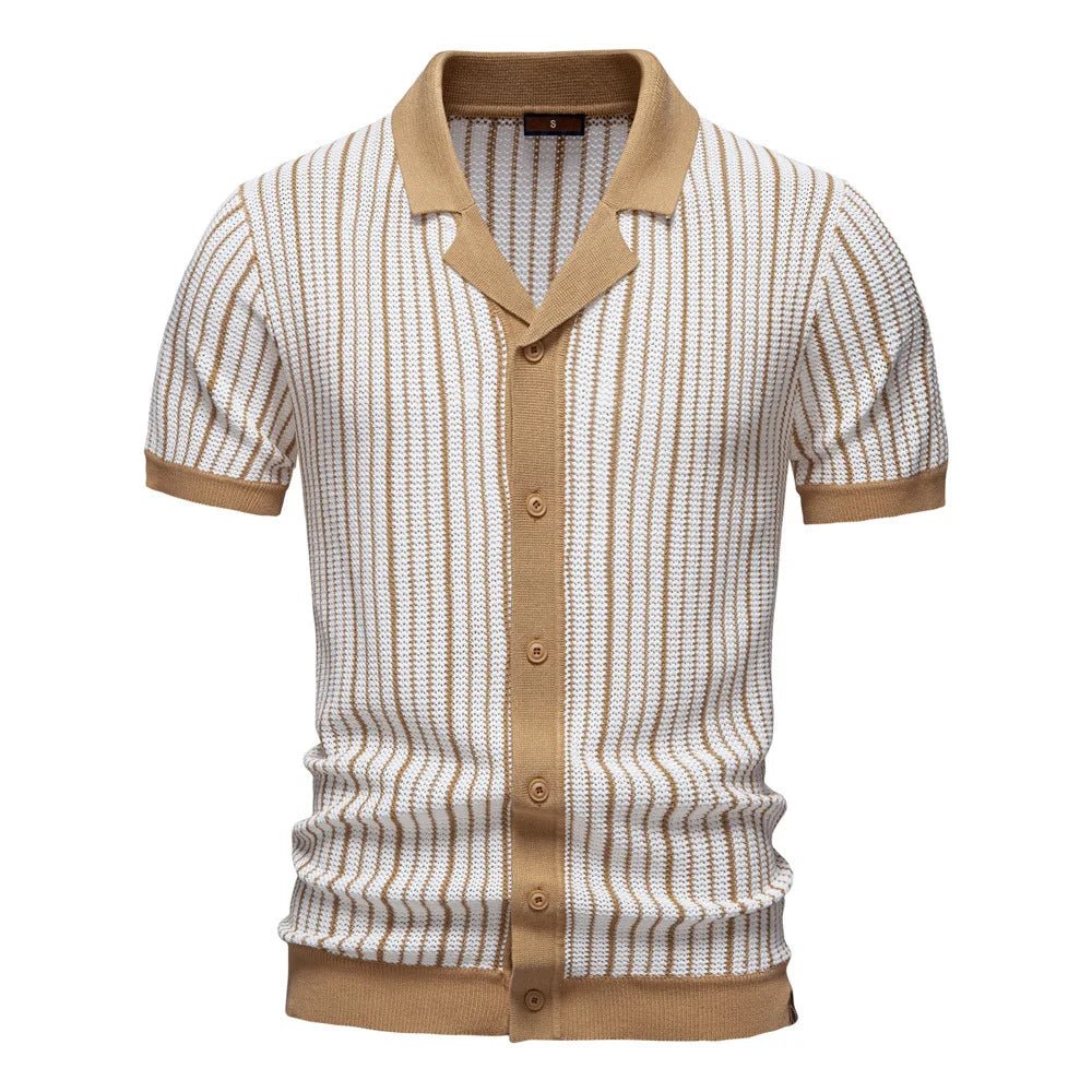 Summer New European and American Men's Short - sleeved Twill Yarn Dyed Striped Fashion Casual for Shirt - Zeprah