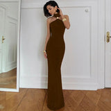 Summer New Fashion Women's Sleeveless Slit Dress Hot Solid Women's Temperament Slim Dress - Zeprah