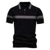 Summer New Lapel POLO Shirt Fashion Striped Men's Business Short Sleeve Top - Zeprah