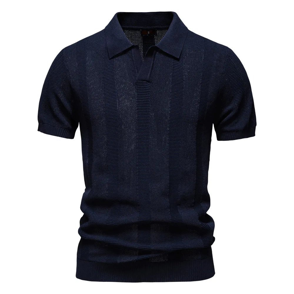 Summer New Men's Jersey Yarn Dyed Solid Hollow Short Sleeve Casual for Shirt - Zeprah