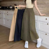 Summer New Women's Wide - Leg A - Line Skirt Double Pocket Design High Split Loose Fit Midi Skirt for Ladies - Zeprah