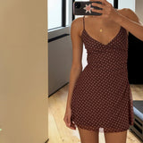 Summer Polka Dot Slip Dress with Backless Tie Detail Sexy Sleeveless Bodycon Mini Dress Stretchy Fitted Women's Dress - Zeprah