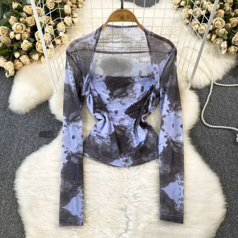 Summer Printed Graphic tee comfortable Long - sleeved t-shirt mesh fabric t-shirt for women - Zeprah