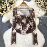 Summer Printed Graphic tee comfortable Long - sleeved t-shirt mesh fabric t-shirt for women - Zeprah