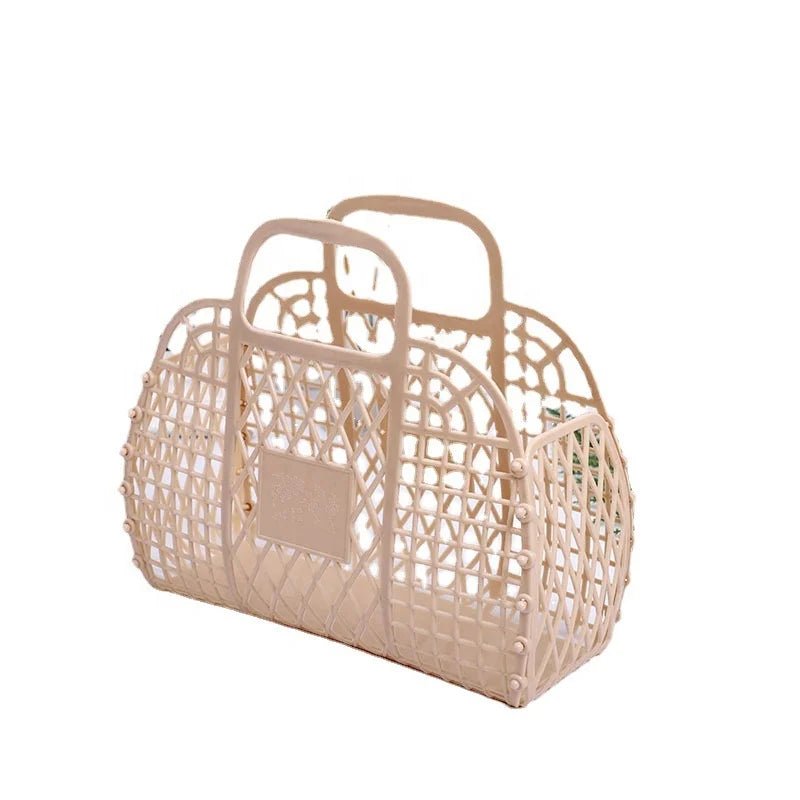 Summer Retro Jelly Beach Basket Bag Unisex Portable Plastic for Kids Women Open Easter Vacation Beach Bag - Zeprah