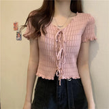 Summer Sweet Age - reducing Bow Fungus Short Top Comfortable Versatile Women T-shirts Korean Style Slimming Sweater - Zeprah