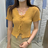 Summer Sweet Age - reducing Bow Fungus Short Top Comfortable Versatile Women T-shirts Korean Style Slimming Sweater - Zeprah