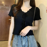 Summer Sweet Age - reducing Bow Fungus Short Top Comfortable Versatile Women T-shirts Korean Style Slimming Sweater - Zeprah