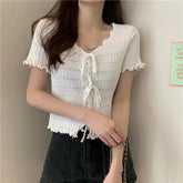 Summer Sweet Age - reducing Bow Fungus Short Top Comfortable Versatile Women T-shirts Korean Style Slimming Sweater - Zeprah