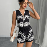 Summer Vacation Women's Cross - Border European American Temperament Above Knee Vest and Shorts Two - Piece Suit - Zeprah