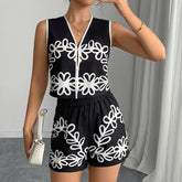 Summer Vacation Women's Cross - Border European American Temperament Above Knee Vest and Shorts Two - Piece Suit - Zeprah