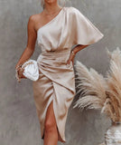 Summer Woman Unilateral Sleeve Irregular Elegant Fashion Sexy Club Modest Evening Dress - Zeprah