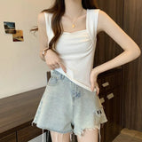 Summer Women Tank Top Square - cut Collar Ruched Halter Top Solid Tank Top - Zeprah