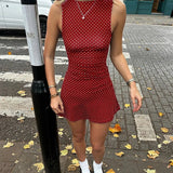 Summer Womens Dress Sleeveless A - Line Mini Dress Polka Dot Color Blocking Round Neck Sweet Cute - Zeprah