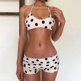 Summer Women's Sexy Two - Piece Swimsuit Set with Dot Pattern Knitting Fabric & Bandage Decoration Beachwear - Zeprah