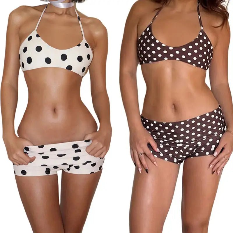 Summer Women's Sexy Two - Piece Swimsuit Set with Dot Pattern Knitting Fabric & Bandage Decoration Beachwear - Zeprah