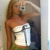 Summer Women's White Lace - Up Cami Top, Sexy Strapless Bustier Crop Top for Dating, Elegant Girls Wholesale - Zeprah