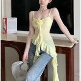 Super fairy Three - dimensional Flower Flounces Stitching Suspenders Atmosphere Female Slim Alluring Irregular Camisole - Zeprah