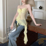 Super fairy Three - dimensional Flower Flounces Stitching Suspenders Atmosphere Female Slim Alluring Irregular Camisole - Zeprah