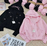 Sweet Cute Women's Autumn New Bow Embroidered Cardigan Long - Sleeved Preppy Thin Zipper Jacket - Zeprah